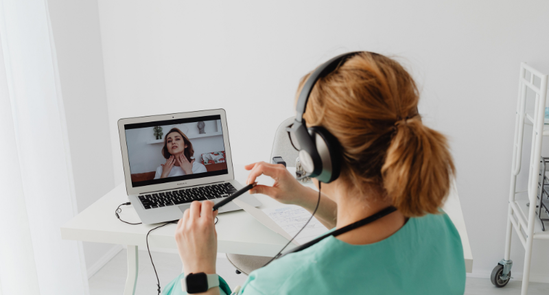Nurse conducting a telehealth consultation from home
