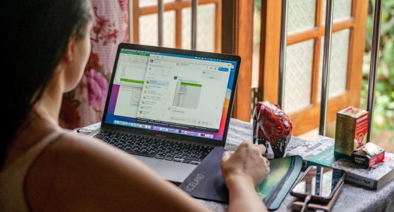 Nurse working remotely from a home office setup
