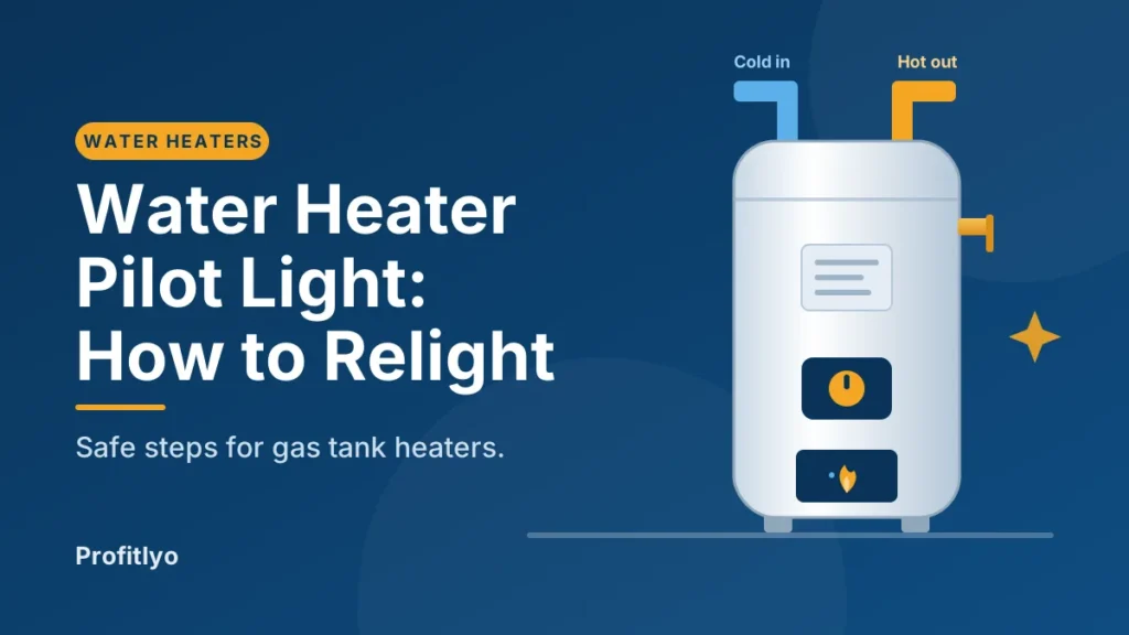 Water heater pilot light: gas tank heater with lit pilot at the base
